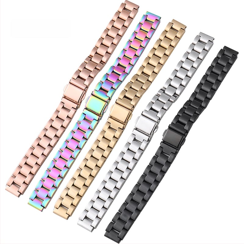 Метална каишка за Xiaomi Mi Band 567 поколение — универсална, неръждаема стомана, с три топчета, закопчаване със snap, интерфейс 12 мм