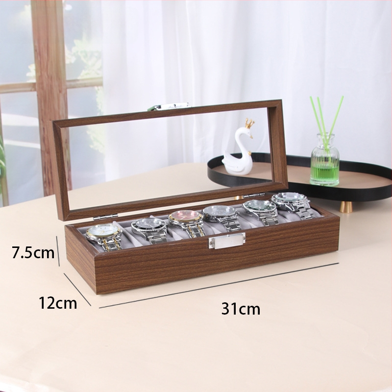 Кутия за часовници за показване - дървена, MDF+PU+цинкова сплав+стъкло, сглобяема, терминално опакована, за общо съхранение и бижута