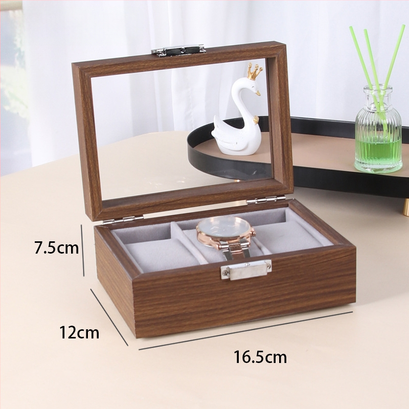 Кутия за часовници за показване - дървена, MDF+PU+цинкова сплав+стъкло, сглобяема, терминално опакована, за общо съхранение и бижута