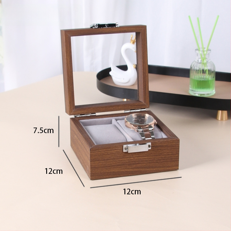 Кутия за часовници за показване - дървена, MDF+PU+цинкова сплав+стъкло, сглобяема, терминално опакована, за общо съхранение и бижута