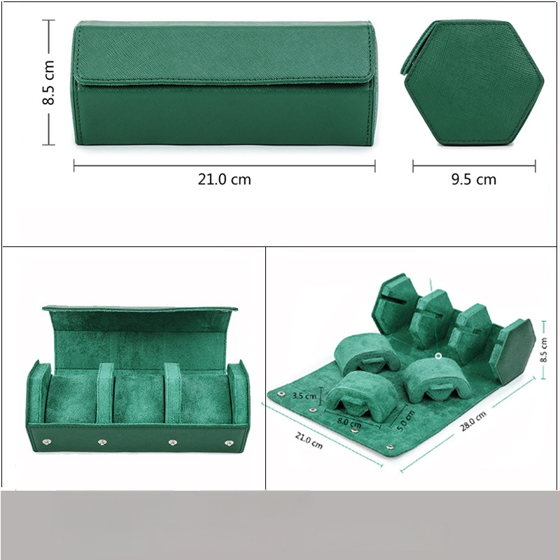 Тричастична шестостенна кожена кутия за часовници от топкожа, ръчна изработка, преносима за пътуване