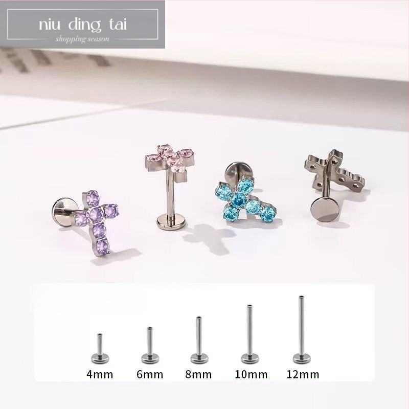 Kriz od titanove legure sa cirkonom – unutarnjim navojem za piercing usana i uha, unisex, Princeza serija, F136