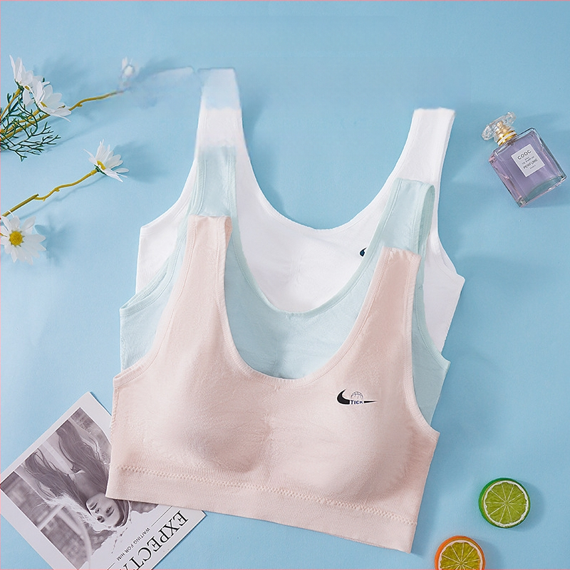 Lányoknak készült varrat nélküli sportos top melltartó, teljes kosár, acélgyűrű nélkül, fixált dupla pánt, viszkóz anyag