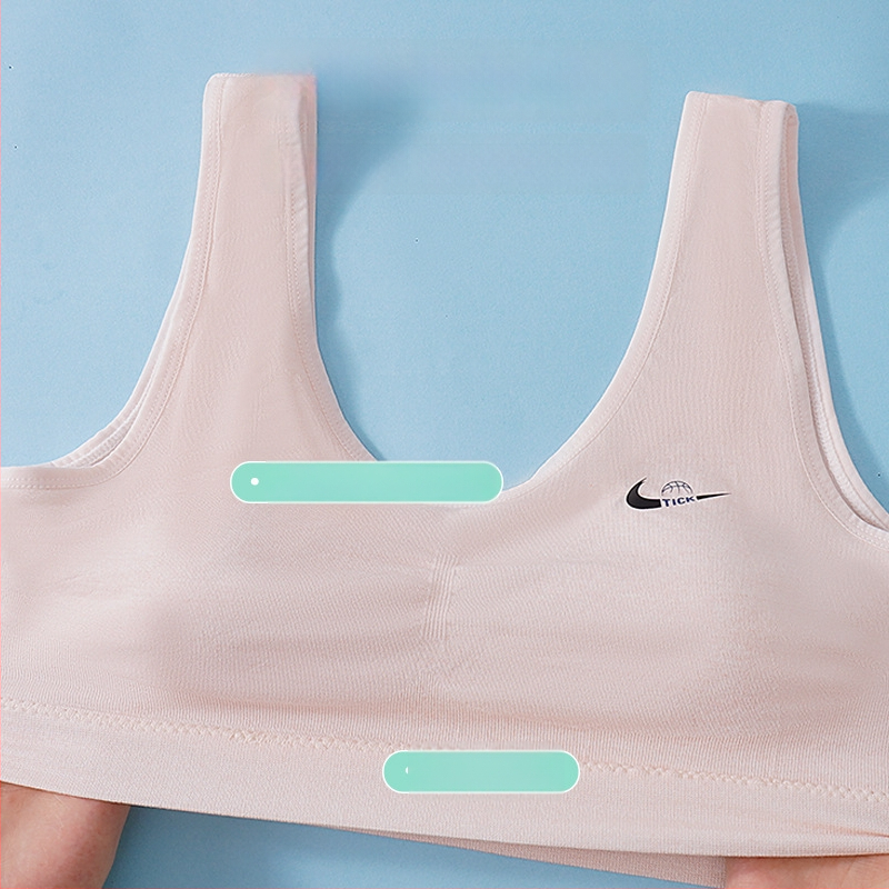 Lányoknak készült varrat nélküli sportos top melltartó, teljes kosár, acélgyűrű nélkül, fixált dupla pánt, viszkóz anyag