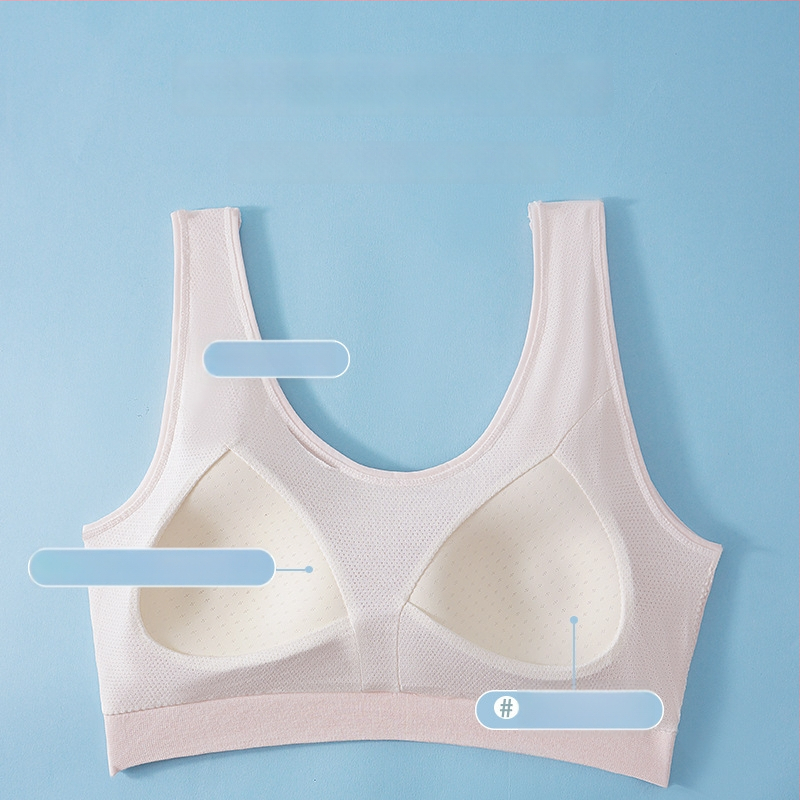 Lányoknak készült varrat nélküli sportos top melltartó, teljes kosár, acélgyűrű nélkül, fixált dupla pánt, viszkóz anyag