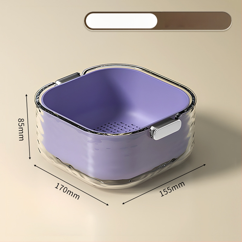 Двупластов басейн за миене на зеленчуци с дренажна кошница, PET пластмаса, карикатурен принт, модерен минималистичен стил, първокласно качество