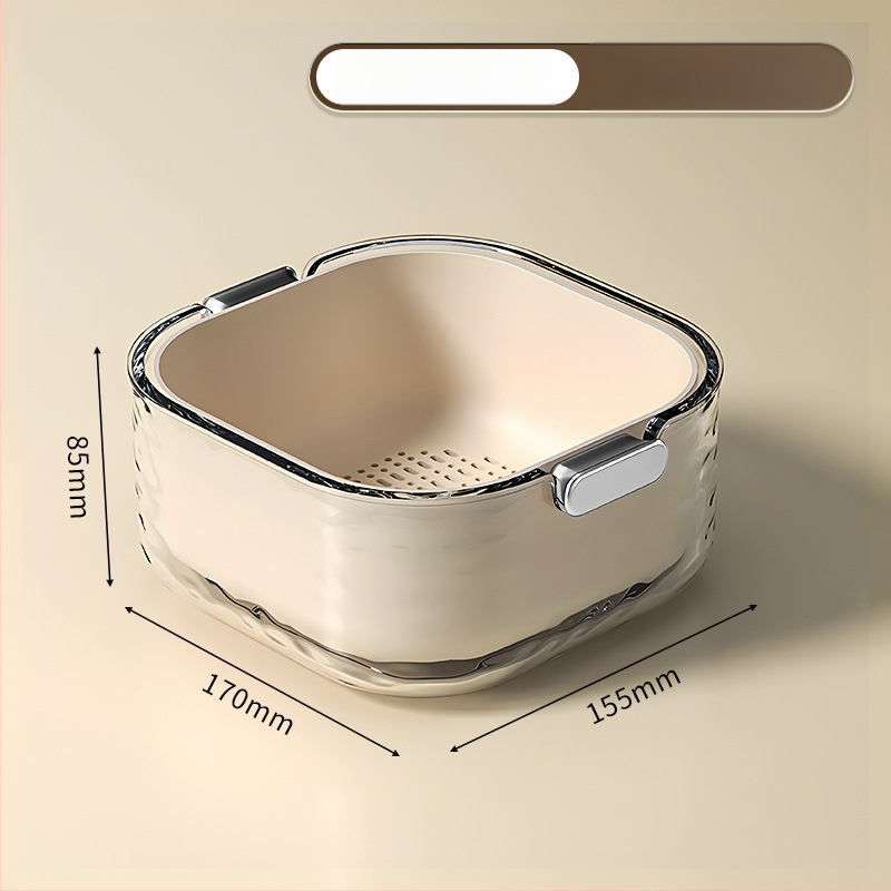 Двупластов басейн за миене на зеленчуци с дренажна кошница, PET пластмаса, карикатурен принт, модерен минималистичен стил, първокласно качество