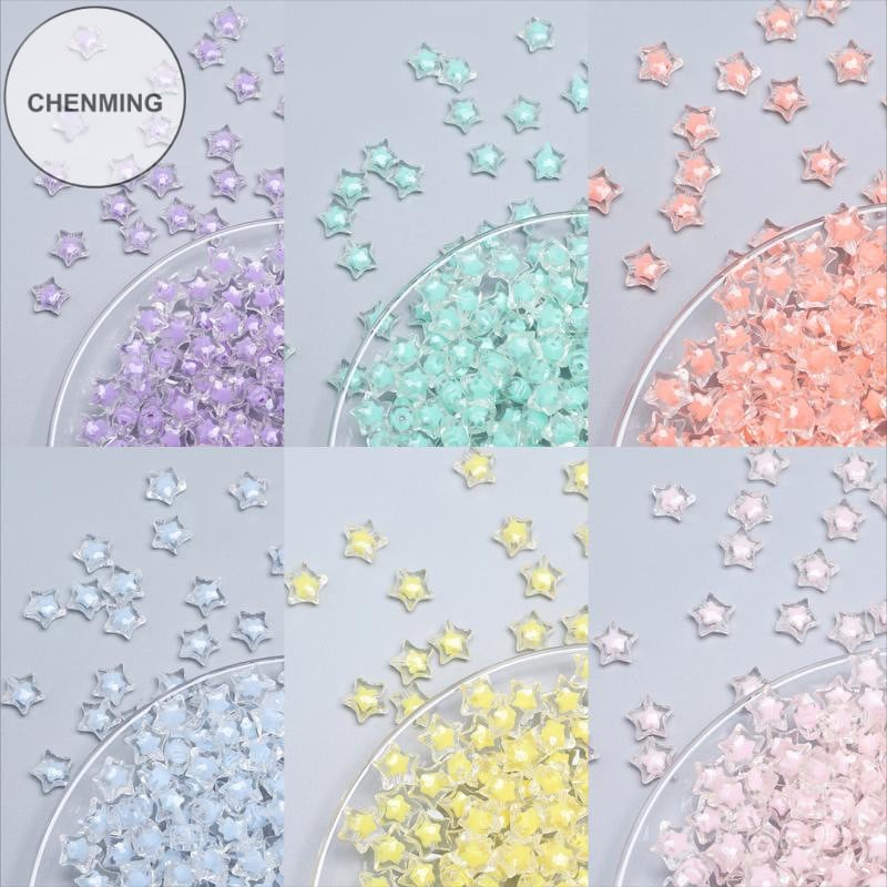 Akril gyöngyökből készült bead-in-bead karkötő, ötágú csillag motívummal, csiszolt felülettel