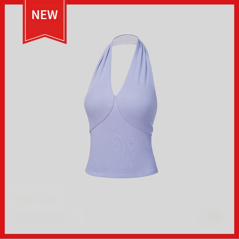 Γιλέκο χωρίς μανίκια με επένδυση για στήθος, βαθύ V λαιμό, ανοιχτή πλάτη, halter στιλ, διαπνοή για καθημερινή χρήση και υπαίθρια γυμναστική; Ύφασμα 260 g; 46% βισκόζη + 46% βαμβάκι + 8% ελαστάνη; μήκος 52-56,5 cm