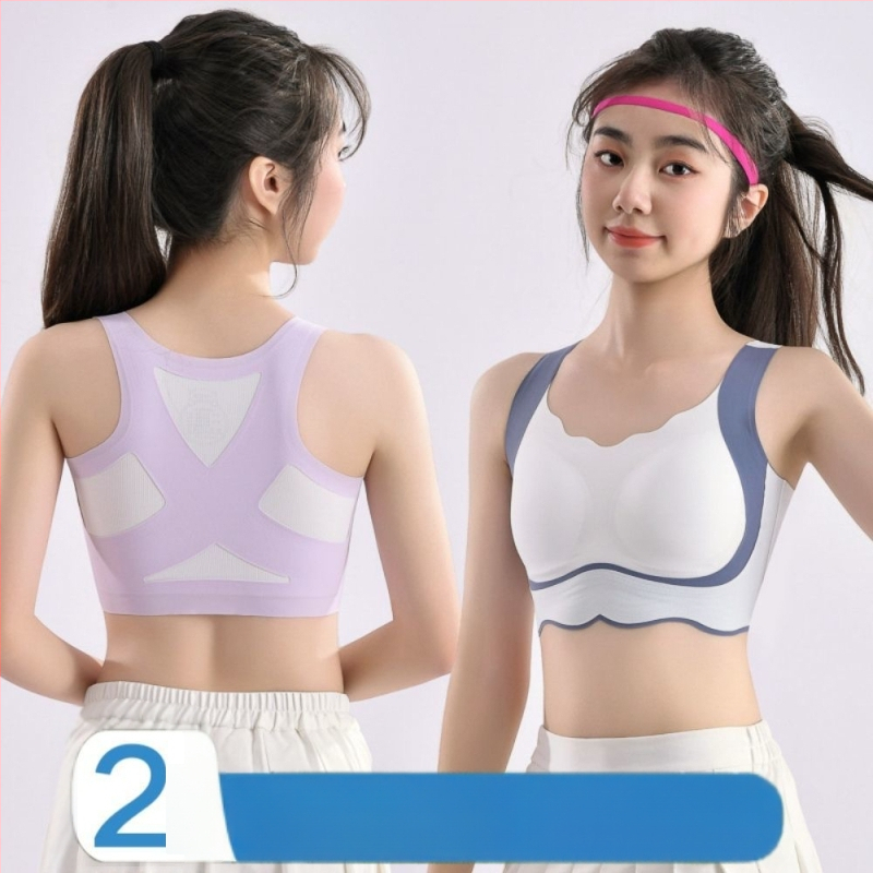 Meitenēm paredzēts sporta krūšturis-vests ar I formas muguras atbalstu, pilnas krūzes, formētas krūzes no kokvilnas, galvenais materiāls – nylon, elpojoša odere