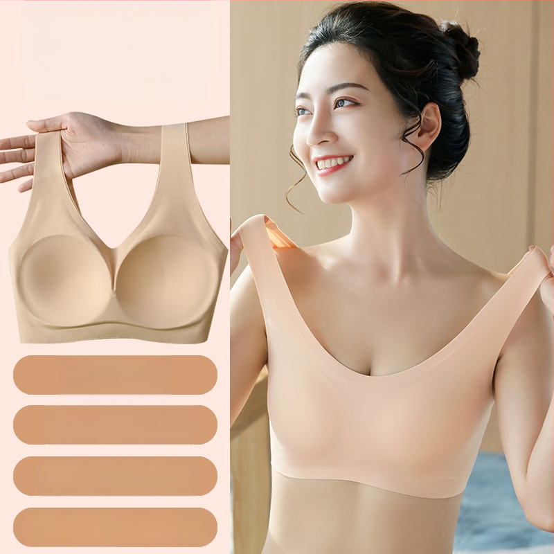 Bezšuvju sporta krūšturis no ledus zīda ar pilnu kausu, fiksētiem kausiem un sānu krūšu atbalstu