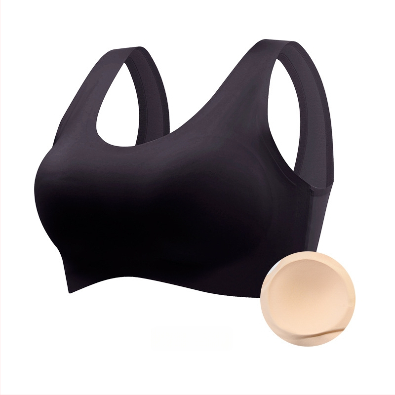 Bezšuvju sporta krūšturis no ledus zīda ar pilnu kausu, fiksētiem kausiem un sānu krūšu atbalstu