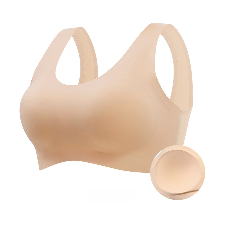 Bezšuvju sporta krūšturis no ledus zīda ar pilnu kausu, fiksētiem kausiem un sānu krūšu atbalstu