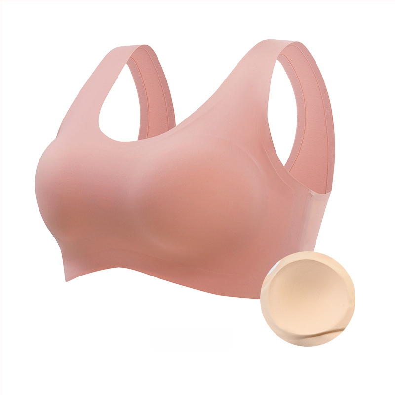 Bezšuvju sporta krūšturis no ledus zīda ar pilnu kausu, fiksētiem kausiem un sānu krūšu atbalstu