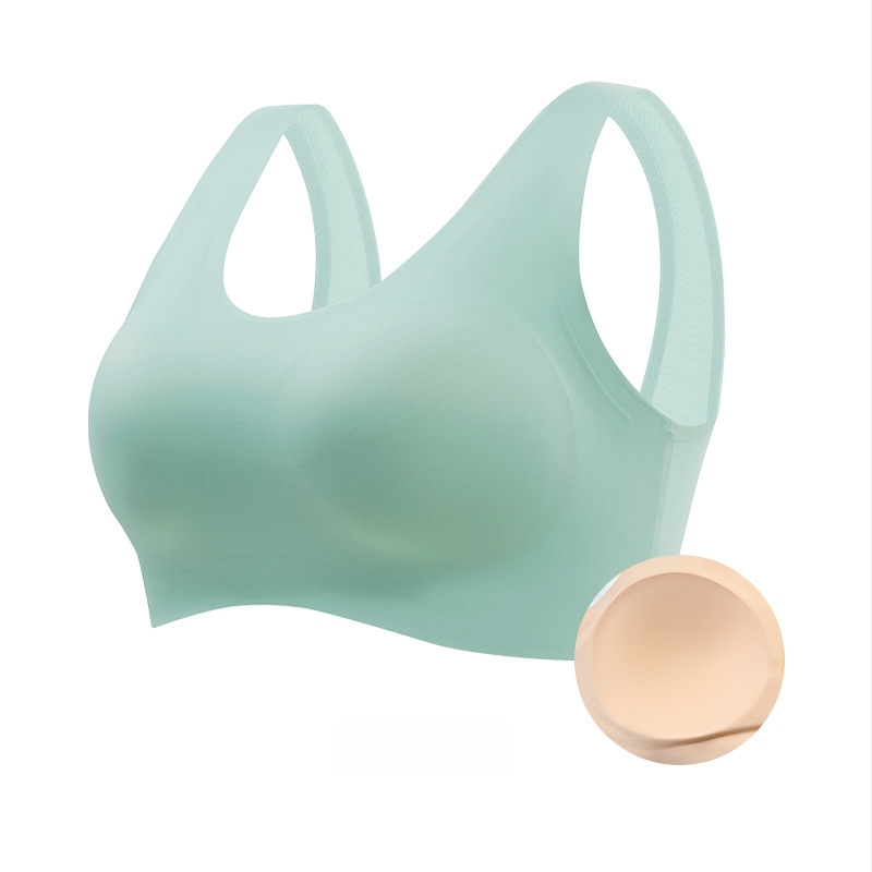 Bezšuvju sporta krūšturis no ledus zīda ar pilnu kausu, fiksētiem kausiem un sānu krūšu atbalstu