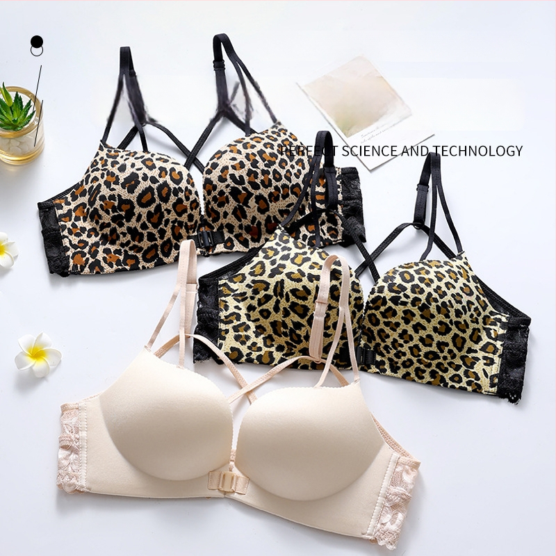 Leopard print grudnjak bez šavova s prednjim zatvaranjem, bez žice, push-up efekt, bočno skupljanje dojki, lijep stražnji dizajn