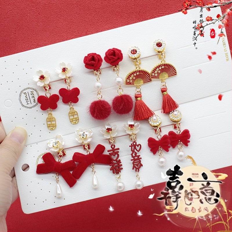 Ушна клипса с помпон, етно стил за деца, принцес серия, кристален акцент, самостоятелна опаковка