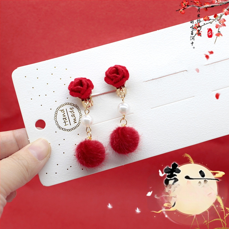 Ушна клипса с помпон, етно стил за деца, принцес серия, кристален акцент, самостоятелна опаковка