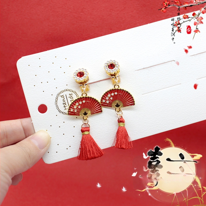 Ушна клипса с помпон, етно стил за деца, принцес серия, кристален акцент, самостоятелна опаковка