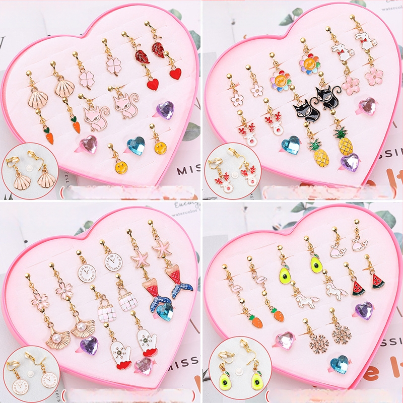 Korejos stiliaus ausų klipsai, animacinių gyvūnų dizainas, lydinys, elektroplatinavimas, atskirai supakuota