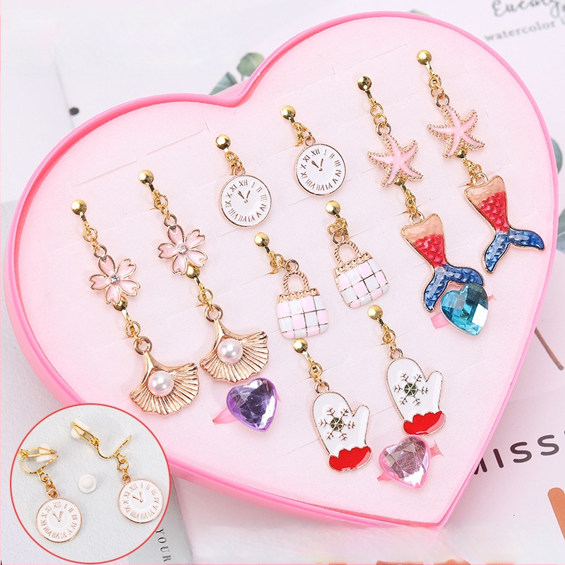 Korejos stiliaus ausų klipsai, animacinių gyvūnų dizainas, lydinys, elektroplatinavimas, atskirai supakuota