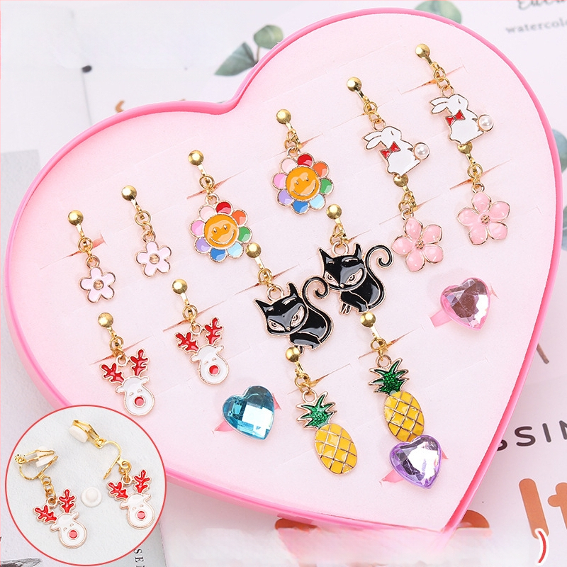 Korejos stiliaus ausų klipsai, animacinių gyvūnų dizainas, lydinys, elektroplatinavimas, atskirai supakuota