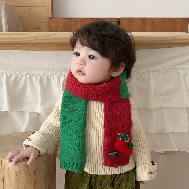 Dječji patchwork pleteni šal za vrat, unisex, topao zimski dodatak, model BJ* Stained House Patchwork Scarf