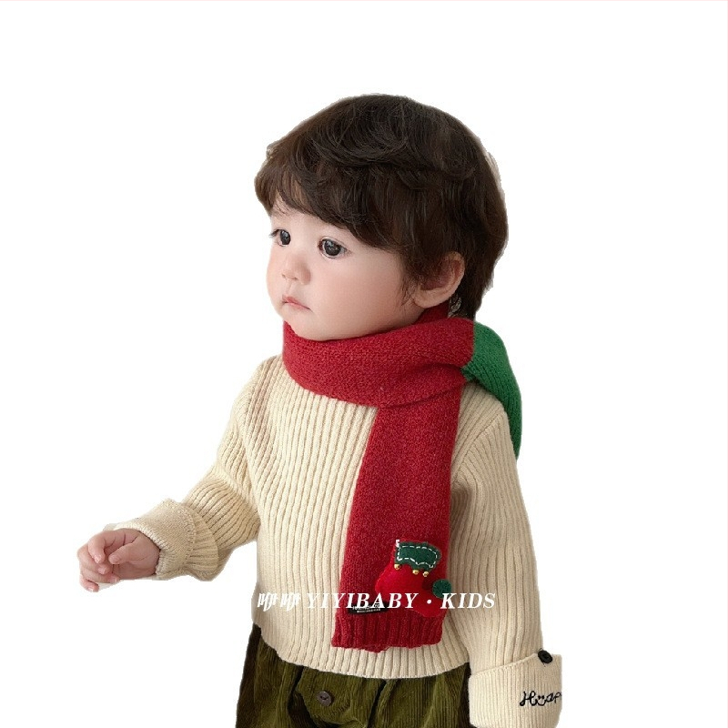 Dječji patchwork pleteni šal za vrat, unisex, topao zimski dodatak, model BJ* Stained House Patchwork Scarf