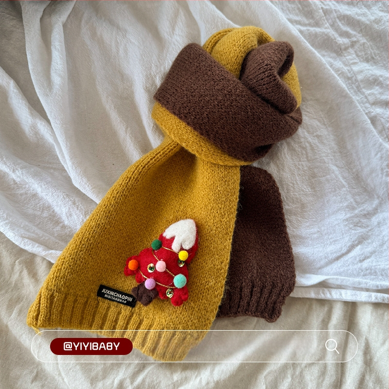 Dječji patchwork pleteni šal za vrat, unisex, topao zimski dodatak, model BJ* Stained House Patchwork Scarf