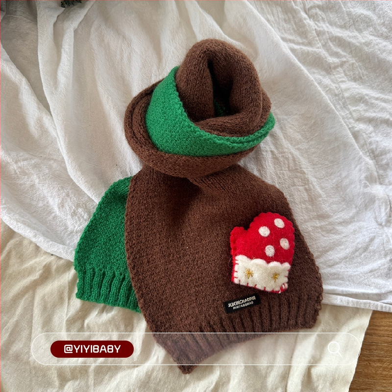 Dječji patchwork pleteni šal za vrat, unisex, topao zimski dodatak, model BJ* Stained House Patchwork Scarf