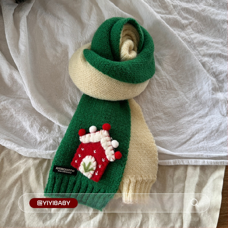 Dječji patchwork pleteni šal za vrat, unisex, topao zimski dodatak, model BJ* Stained House Patchwork Scarf