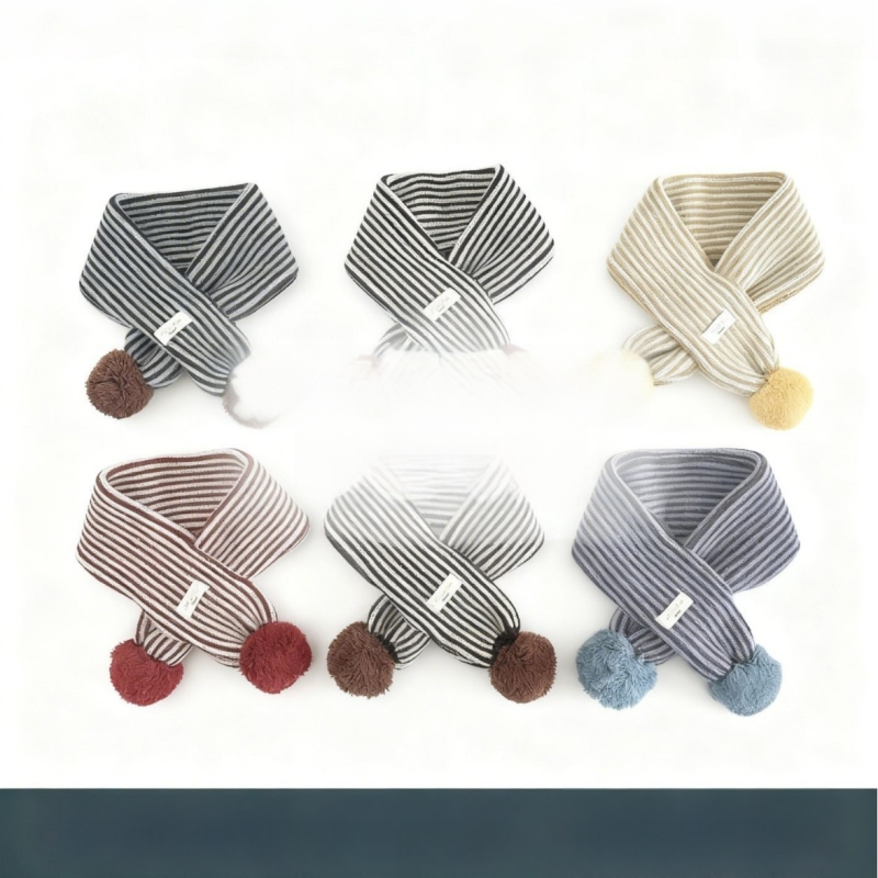 Детски шал, унисекс, зима, райета, правоъгълна форма