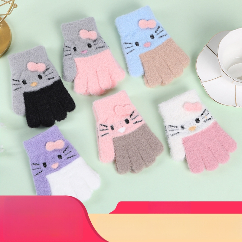 Παιδικά γάντια από γούνα μινκ για 4–9 ετών, με σχέδιο καρτούν, πλέξη Jacquard, διατηρούν τη ζεστασιά