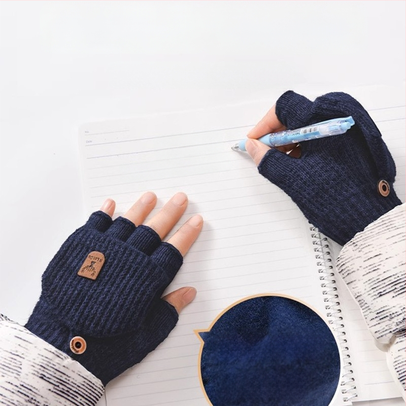 Παιδικά Πλεκτά Γάντια Με Μισό Δάχτυλο – Unisex, Χειμώνας, Ζεστά, Μονόχρωμο Σχέδιο