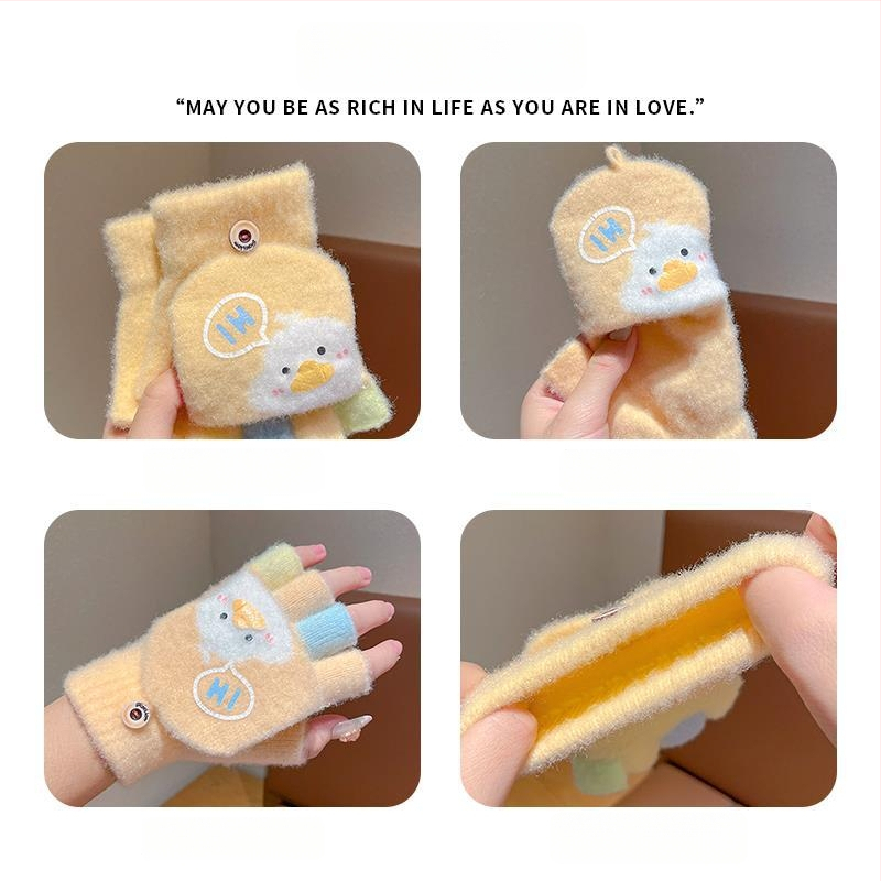 Παιδικά χειμωνιάτικα γάντια, ζεστά και χοντρά, με σχέδιο κινουμένων σχεδίων και μισά δάχτυλα, πλεκτά