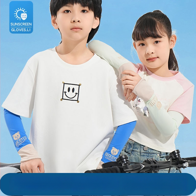 Bērnu UV aizsargrokas - Cartoon lācis, universāls, neilons Ice Silk, vecums 8–13, vasara pavasaris