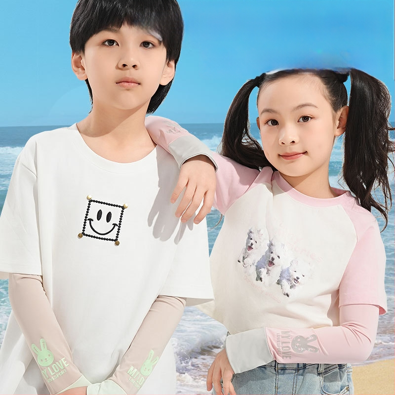 Bērnu UV aizsargrokas - Cartoon lācis, universāls, neilons Ice Silk, vecums 8–13, vasara pavasaris