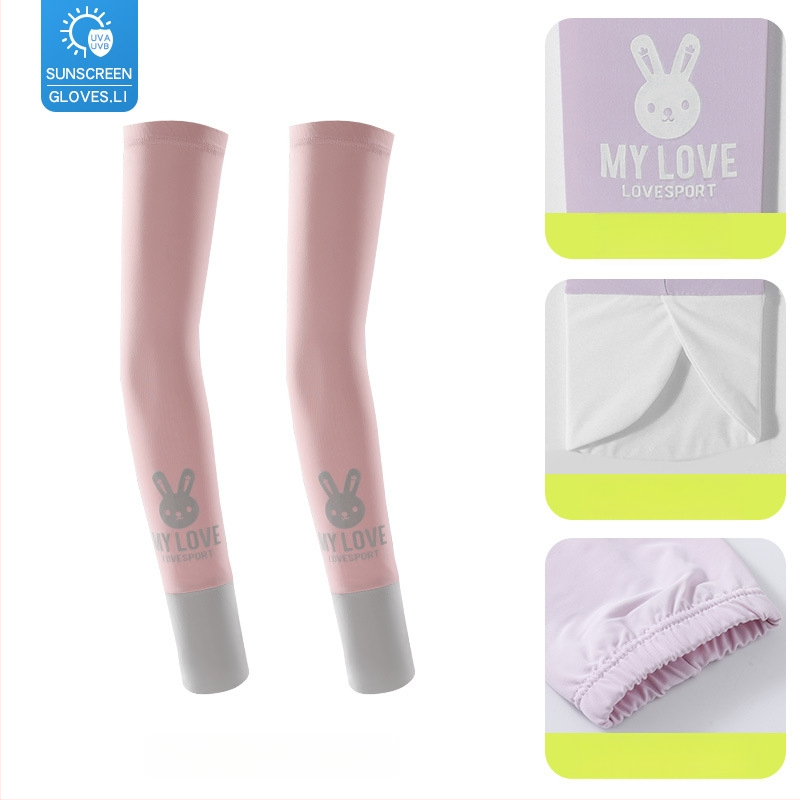 Bērnu UV aizsargrokas - Cartoon lācis, universāls, neilons Ice Silk, vecums 8–13, vasara pavasaris