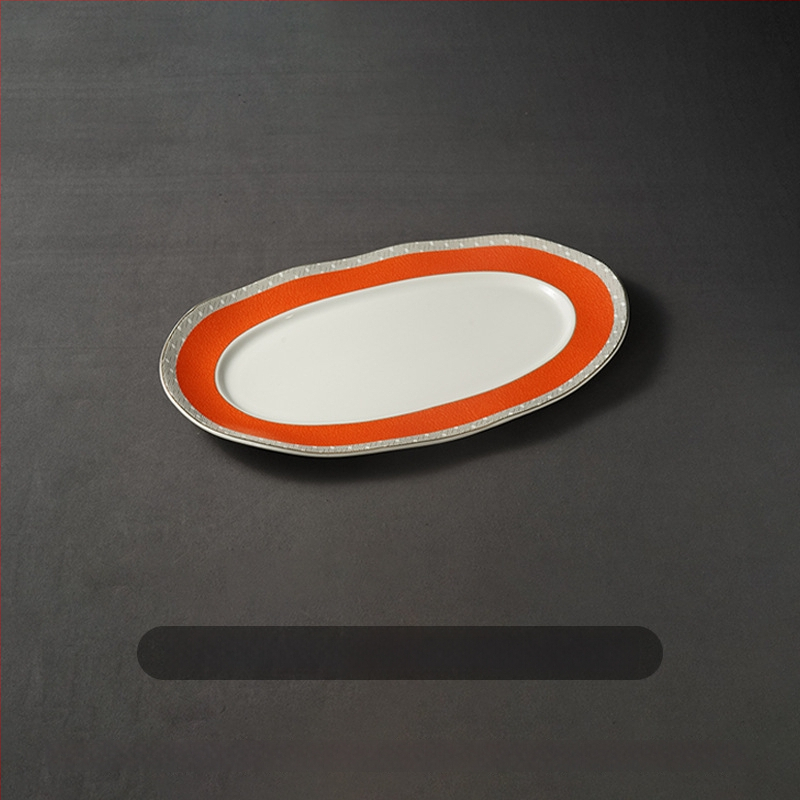 Halas tál széles élű hullámos ovális dizájnnal, kerek formájú, szállodai molekuláris konyha étkészlethez