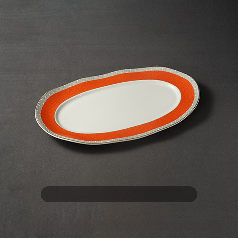 Halas tál széles élű hullámos ovális dizájnnal, kerek formájú, szállodai molekuláris konyha étkészlethez