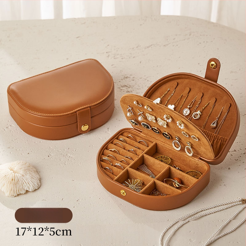 Ādas ceļojumu rotaslietu uzglabāšanas kastīte, vintage iedvesma, modelis Msy2025-1027, stingra konstrukcija, vienveidīgs raksts