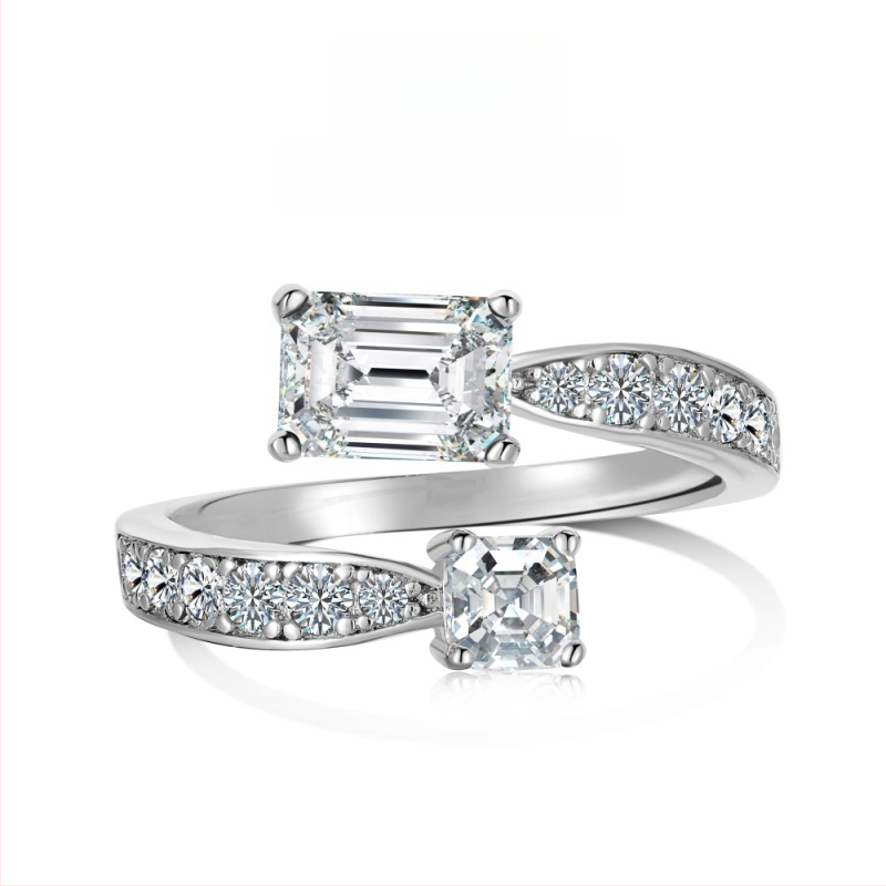 Moissanīts gredzens, 925 sudrabs, ģeometrisks dizains ar sirds‑ūdens pilienu motīvu, sievietēm viegls luksuss