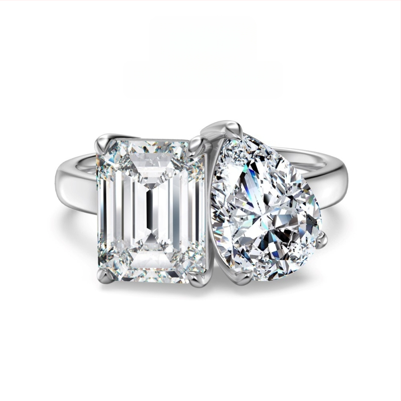 Moissanīts gredzens, 925 sudrabs, ģeometrisks dizains ar sirds‑ūdens pilienu motīvu, sievietēm viegls luksuss