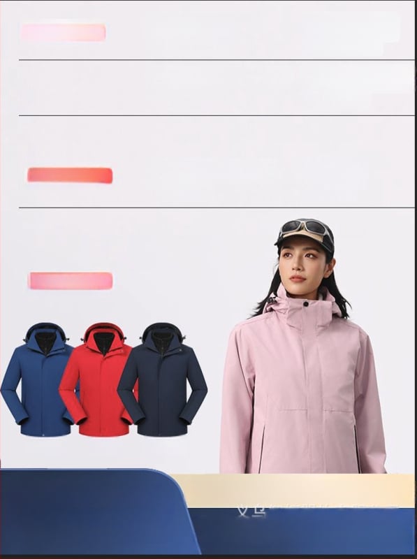 Trys viename striukė su nuimamamu gobtuvu ir logotipo spauda, poliesterio audinys, stovinti apykaklė, užtrauktukas, laisvas kirpimas