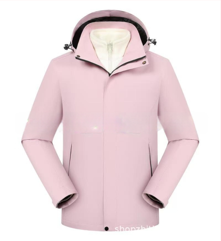 Trys viename striukė su nuimamamu gobtuvu ir logotipo spauda, poliesterio audinys, stovinti apykaklė, užtrauktukas, laisvas kirpimas