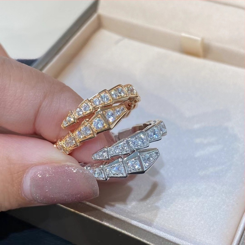 Čūskas formas gredzens no 925 sudraba, ar 18K rozā zelta pārklājumu, ar moissanītu, unisex, ģeometrisks dizains