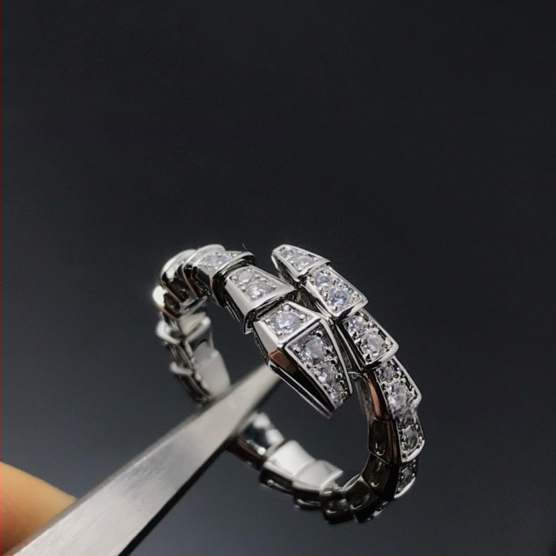 Čūskas formas gredzens no 925 sudraba, ar 18K rozā zelta pārklājumu, ar moissanītu, unisex, ģeometrisks dizains