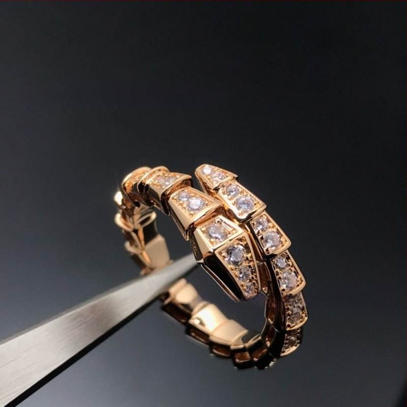 Čūskas formas gredzens no 925 sudraba, ar 18K rozā zelta pārklājumu, ar moissanītu, unisex, ģeometrisks dizains