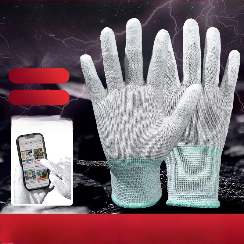 Karbona šķiedras darba cimdi ar pirksta un delnas pārklājumu, saderīgi ar skārienekrānu, elpojoši, nodilumizturīgi, ar pretslīdes īpašībām