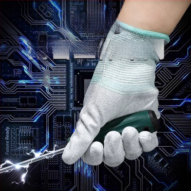 Karbona šķiedras darba cimdi ar pirksta un delnas pārklājumu, saderīgi ar skārienekrānu, elpojoši, nodilumizturīgi, ar pretslīdes īpašībām